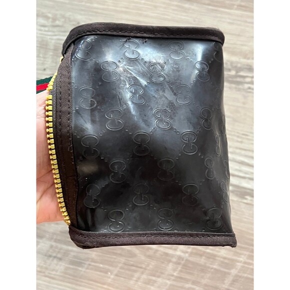 Authentic Gucci Pouch Cosmetic Makeup Bag Small Brown embossed zipper - Picture 3 of 6